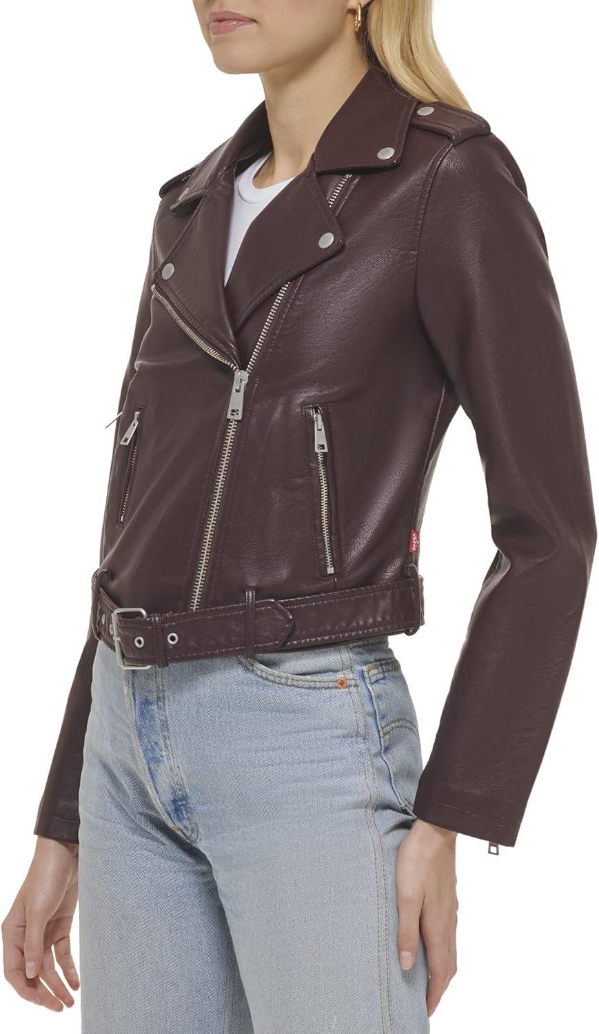 imageLevis Womens The Belted Faux Leather Moto Jacket Regular amp Plus SizeBurgundy