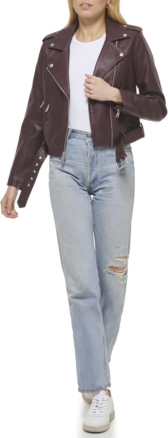 imageLevis Womens The Belted Faux Leather Moto Jacket Regular amp Plus SizeBurgundy