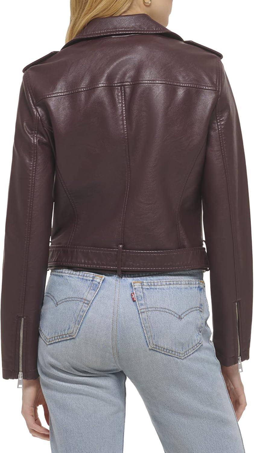 imageLevis Womens The Belted Faux Leather Moto Jacket Regular amp Plus SizeBurgundy