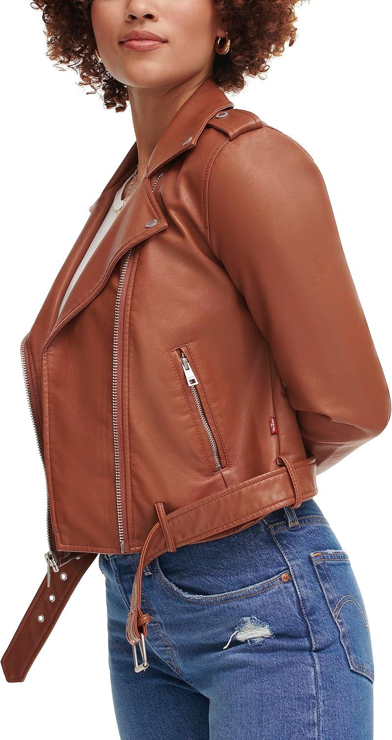 imageLevis Womens The Belted Faux Leather Moto Jacket Regular amp Plus SizeCamel