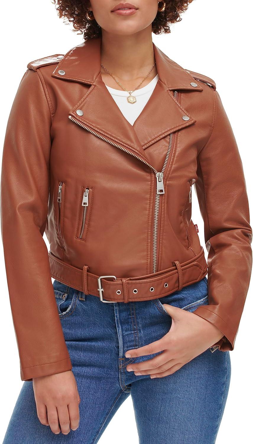 imageLevis Womens The Belted Faux Leather Moto Jacket Regular amp Plus SizeCamel