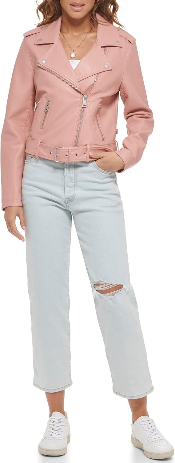 imageLevis Womens The Belted Faux Leather Moto Jacket Regular amp Plus SizeCameo Pink