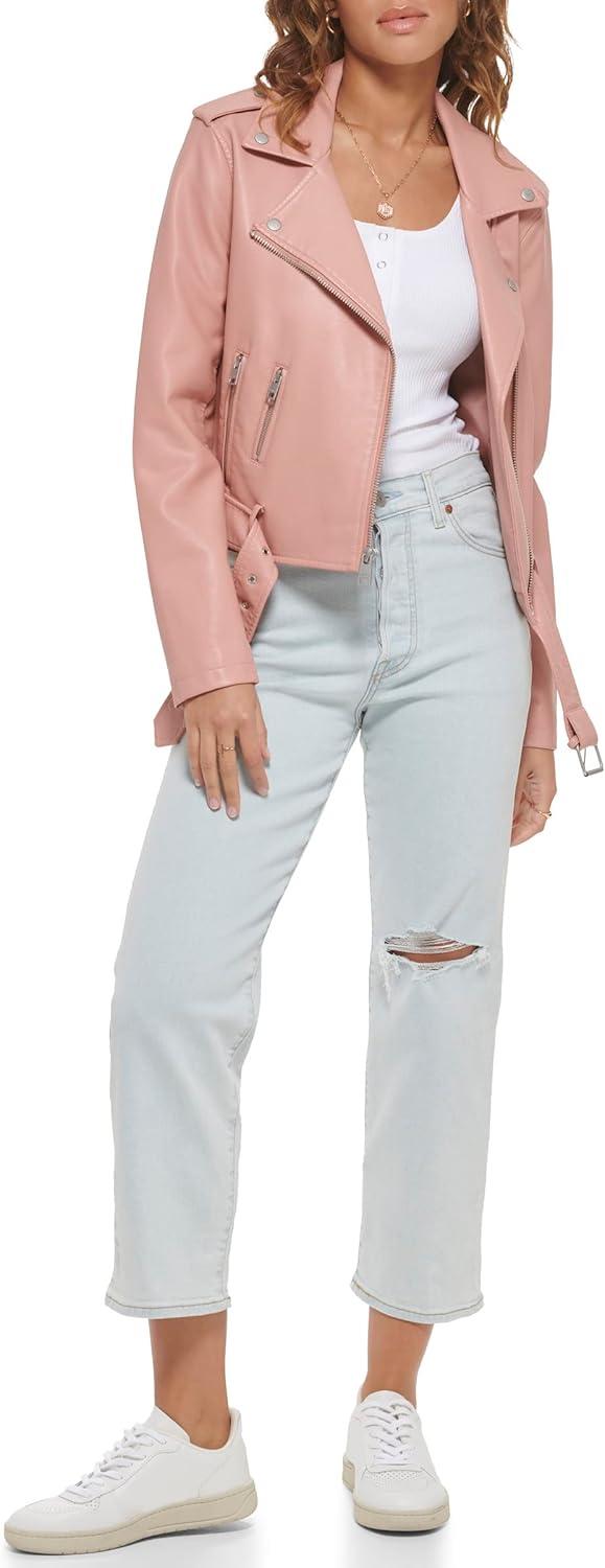 imageLevis Womens The Belted Faux Leather Moto Jacket Regular amp Plus SizeCameo Pink