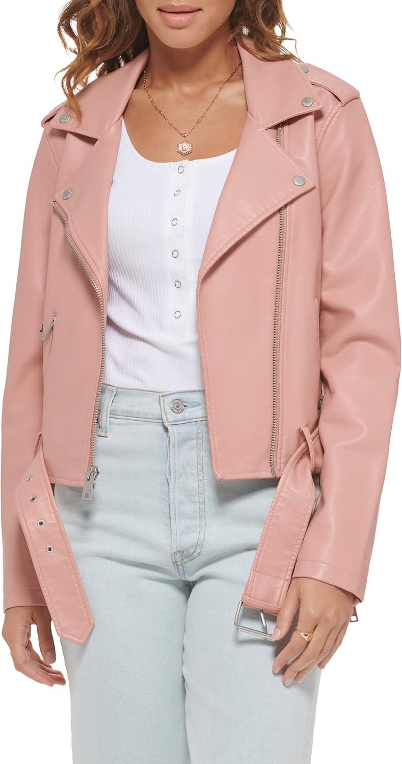imageLevis Womens The Belted Faux Leather Moto Jacket Regular amp Plus SizeCameo Pink