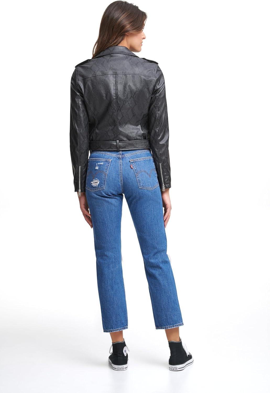 imageLevis Womens The Belted Faux Leather Moto Jacket Regular amp Plus SizeCharcoalBlack Snake