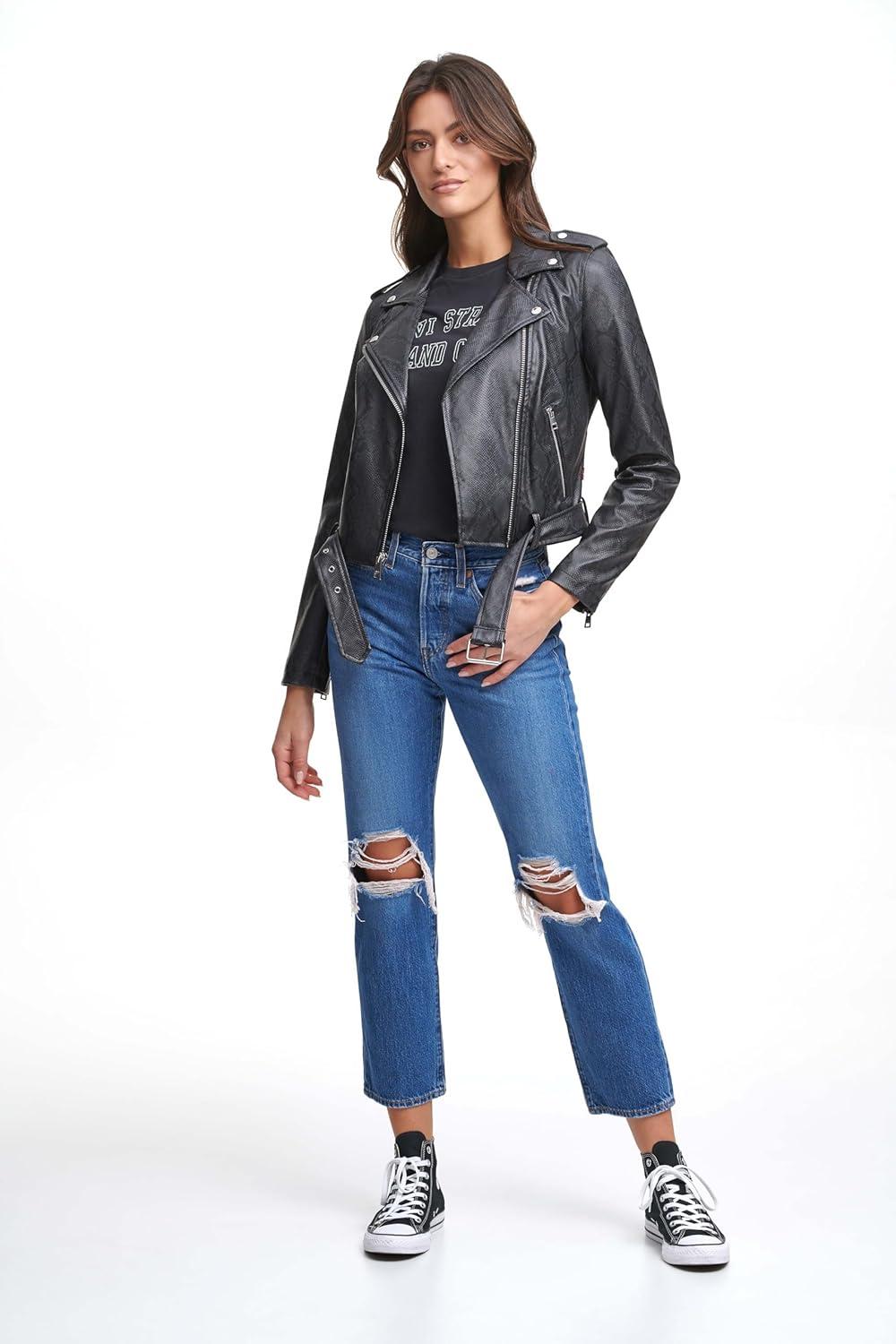 imageLevis Womens The Belted Faux Leather Moto Jacket Regular amp Plus SizeCharcoalBlack Snake
