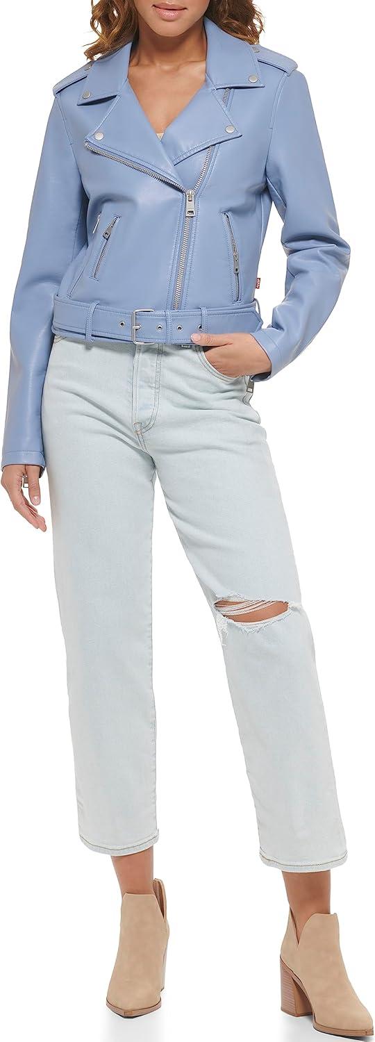imageLevis Womens The Belted Faux Leather Moto Jacket Regular amp Plus SizeCountry Blue