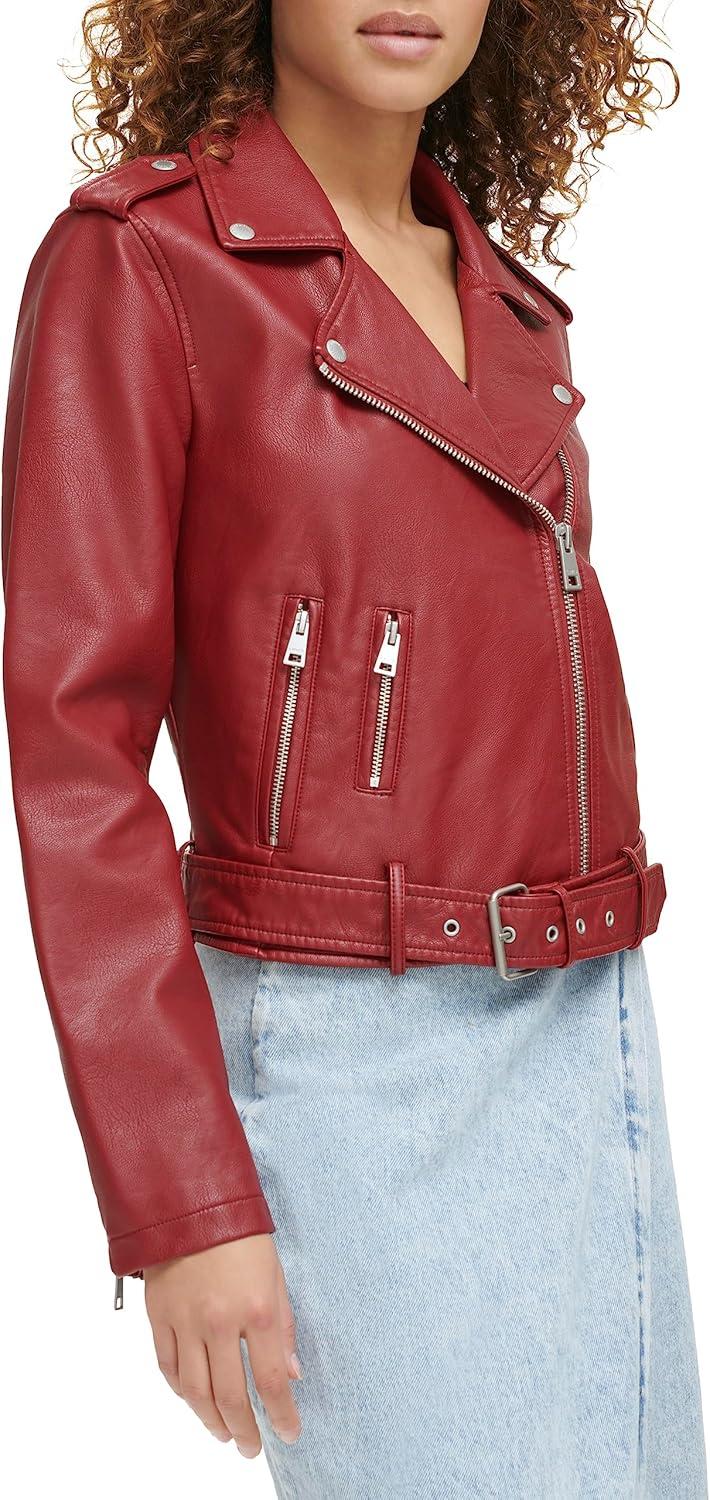 imageLevis Womens The Belted Faux Leather Moto Jacket Regular amp Plus SizeDeep Red
