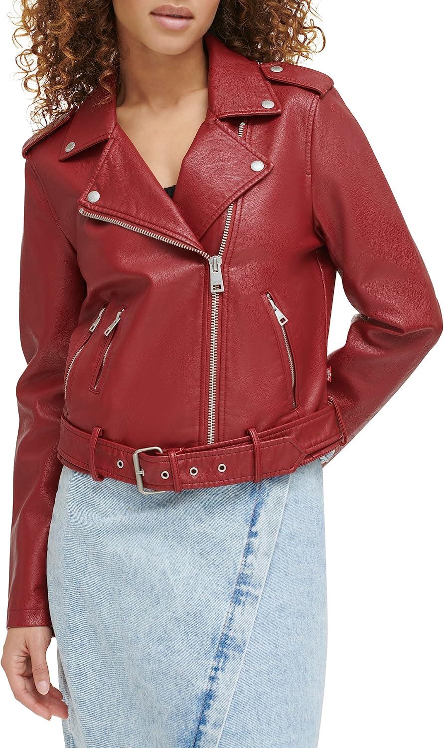 imageLevis Womens The Belted Faux Leather Moto Jacket Regular amp Plus SizeDeep Red