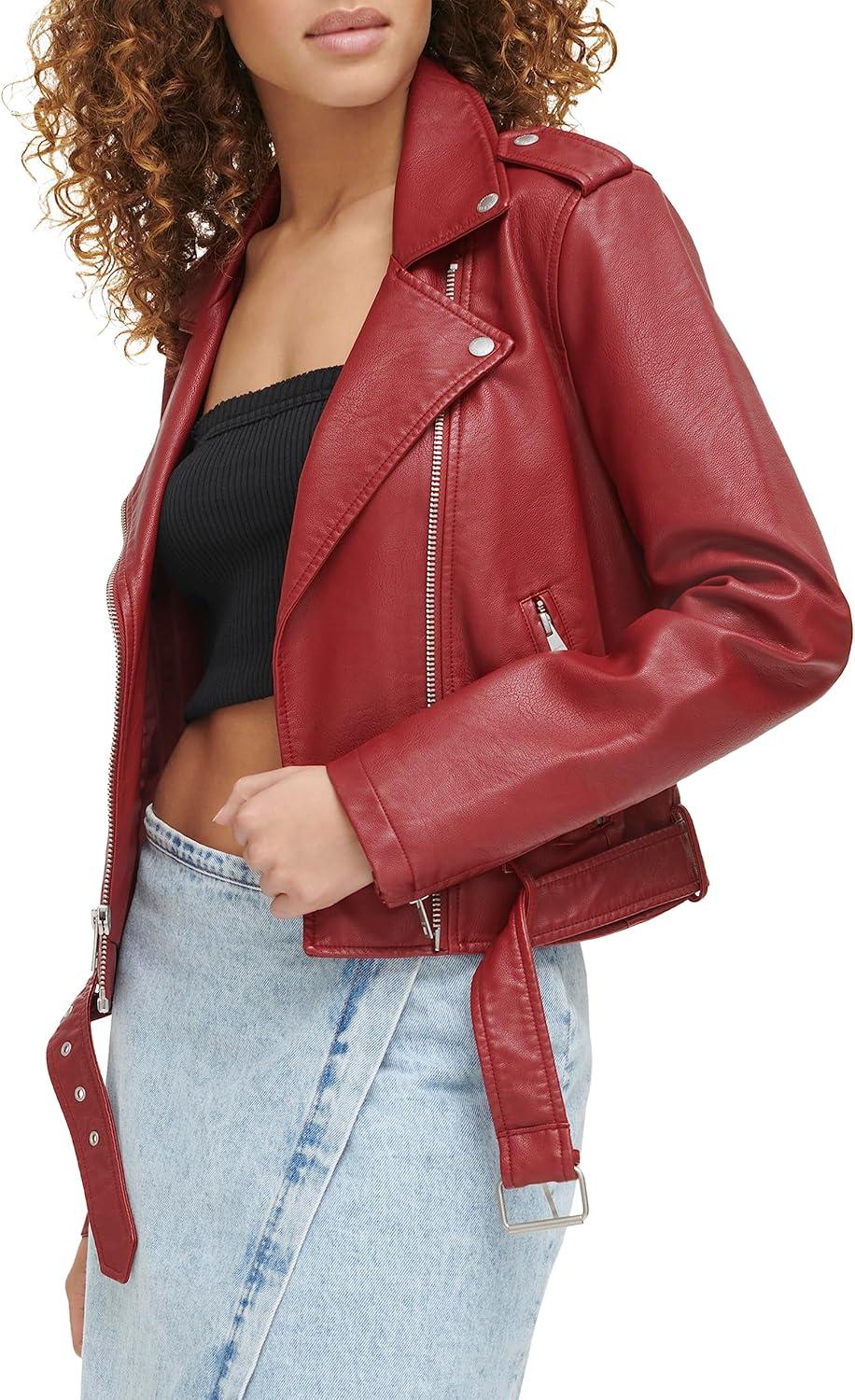 imageLevis Womens The Belted Faux Leather Moto Jacket Regular amp Plus SizeDeep Red