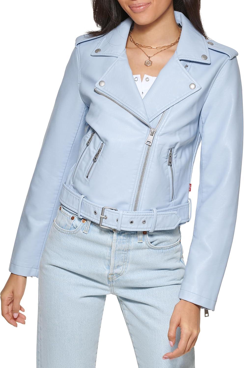 imageLevis Womens The Belted Faux Leather Moto Jacket Regular amp Plus SizeDusty Blue