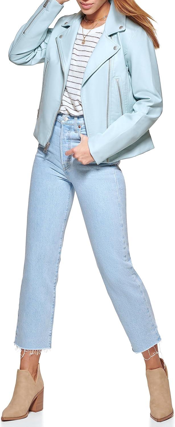 imageLevis Womens The Belted Faux Leather Moto Jacket Regular amp Plus SizeDusty Blue