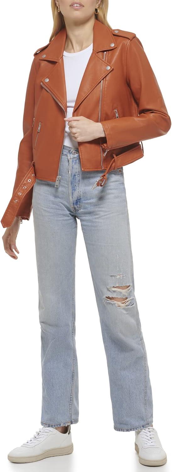 imageLevis Womens The Belted Faux Leather Moto Jacket Regular amp Plus SizeGolden Brown