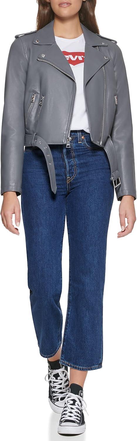 imageLevis Womens The Belted Faux Leather Moto Jacket Regular amp Plus SizeIron Grey