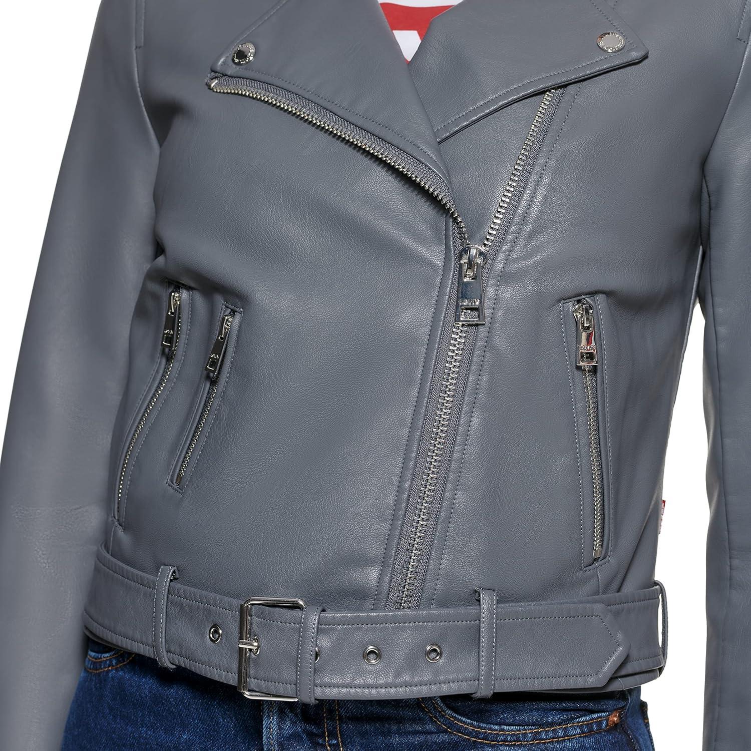 imageLevis Womens The Belted Faux Leather Moto Jacket Regular amp Plus SizeIron Grey