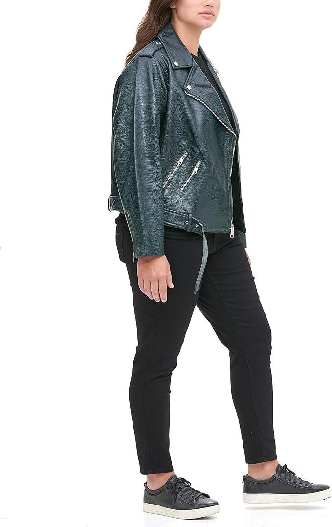 imageLevis Womens The Belted Faux Leather Moto Jacket Regular amp Plus SizePetrol Green Croc