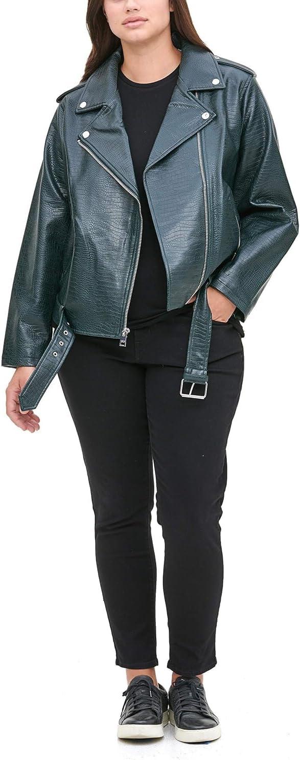 imageLevis Womens The Belted Faux Leather Moto Jacket Regular amp Plus SizePetrol Green Croc