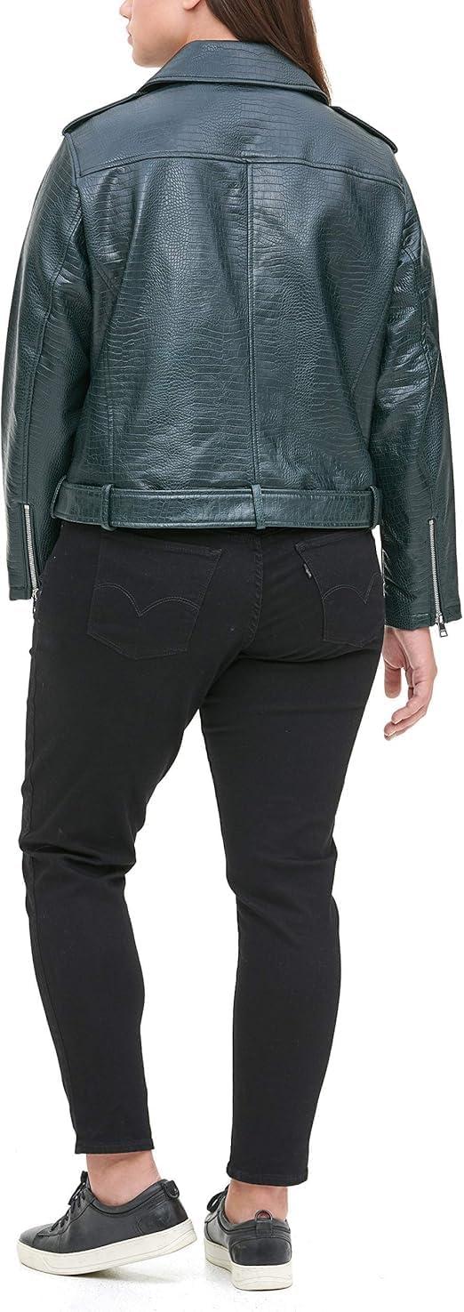imageLevis Womens The Belted Faux Leather Moto Jacket Regular amp Plus SizePetrol Green Croc