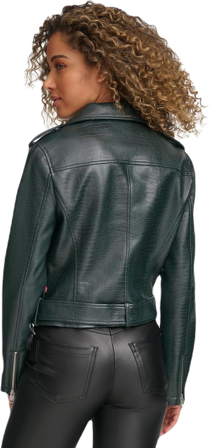 imageLevis Womens The Belted Faux Leather Moto Jacket Regular amp Plus SizePetrol Green Croc