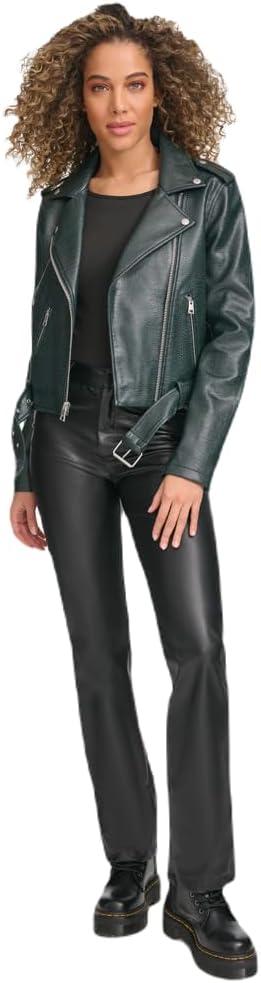 imageLevis Womens The Belted Faux Leather Moto Jacket Regular amp Plus SizePetrol Green Croc