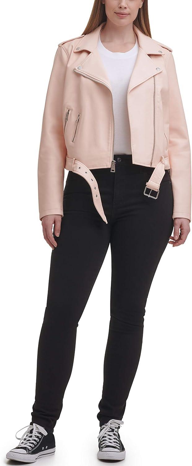 imageLevis Womens The Belted Faux Leather Moto Jacket Regular amp Plus SizePink Scallop Shell