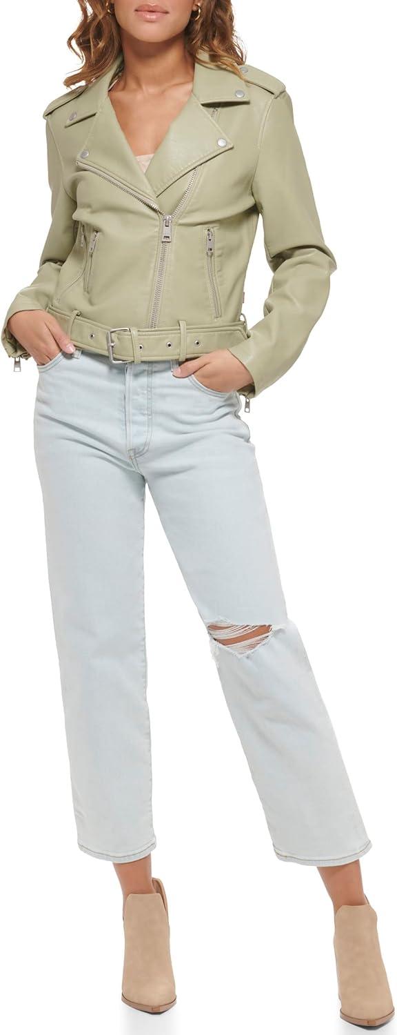 imageLevis Womens The Belted Faux Leather Moto Jacket Regular amp Plus SizeTea Green