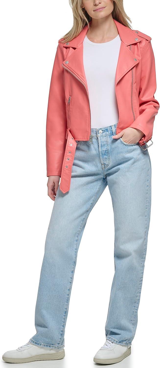 imageLevis Womens The Belted Faux Leather Moto Jacket Regular amp Plus SizeToasted Coral