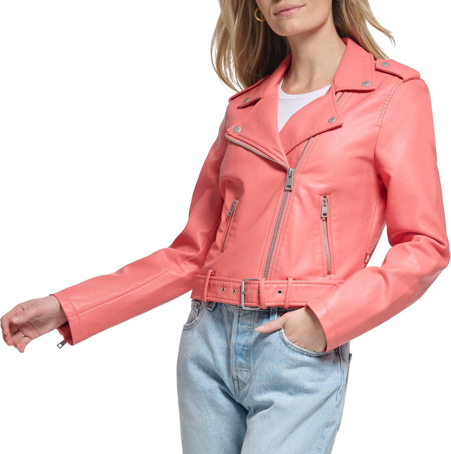 imageLevis Womens The Belted Faux Leather Moto Jacket Regular amp Plus SizeToasted Coral