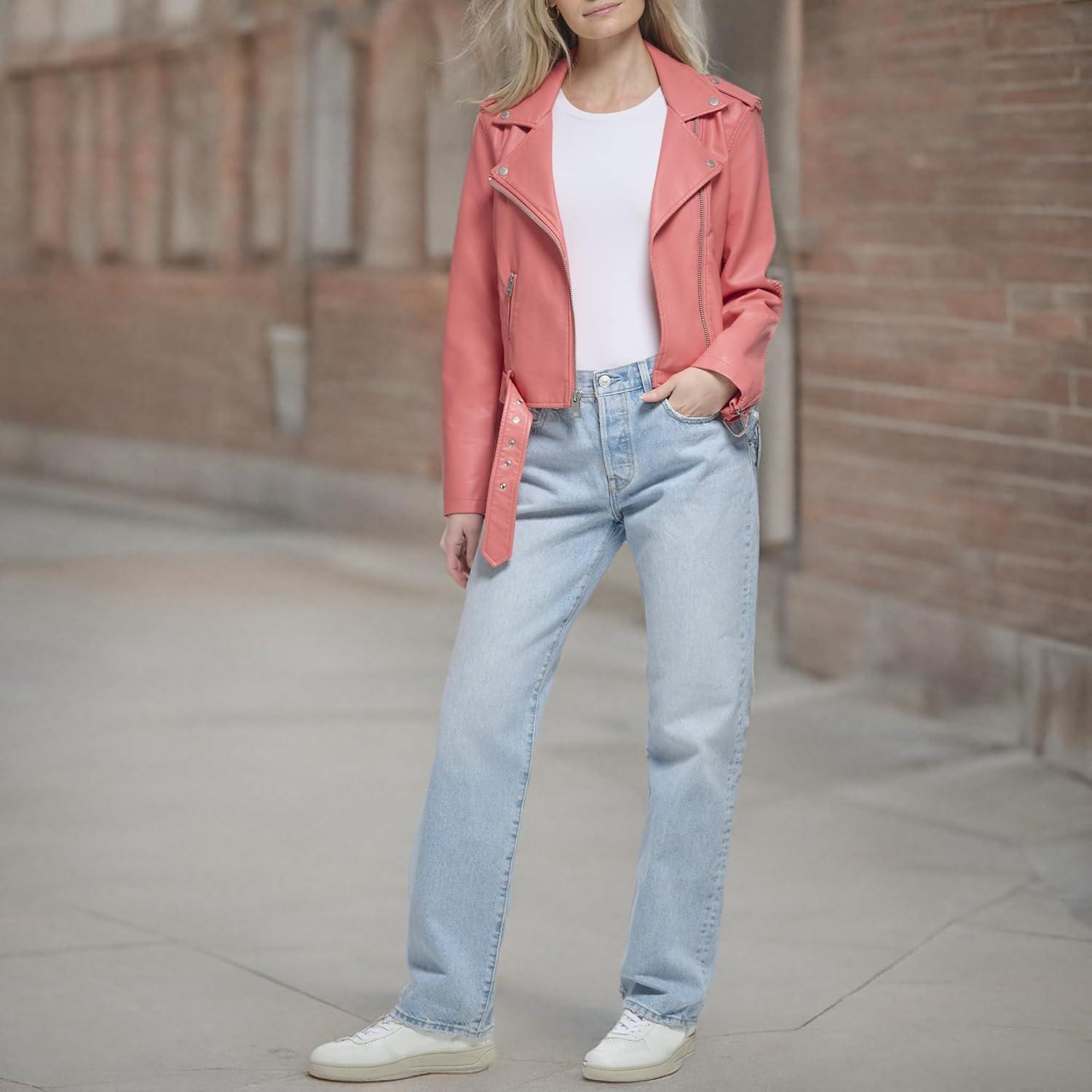 imageLevis Womens The Belted Faux Leather Moto Jacket Regular amp Plus SizeToasted Coral