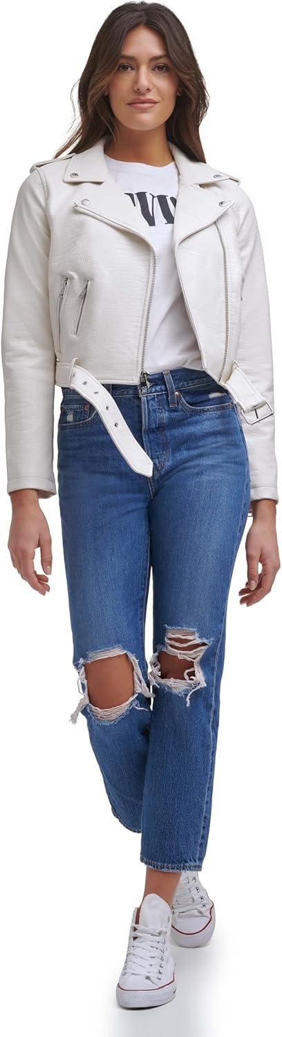 imageLevis Womens The Belted Faux Leather Moto Jacket Regular amp Plus SizeWhite Croc