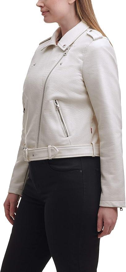imageLevis Womens The Belted Faux Leather Moto Jacket Regular amp Plus SizeWhite Croc