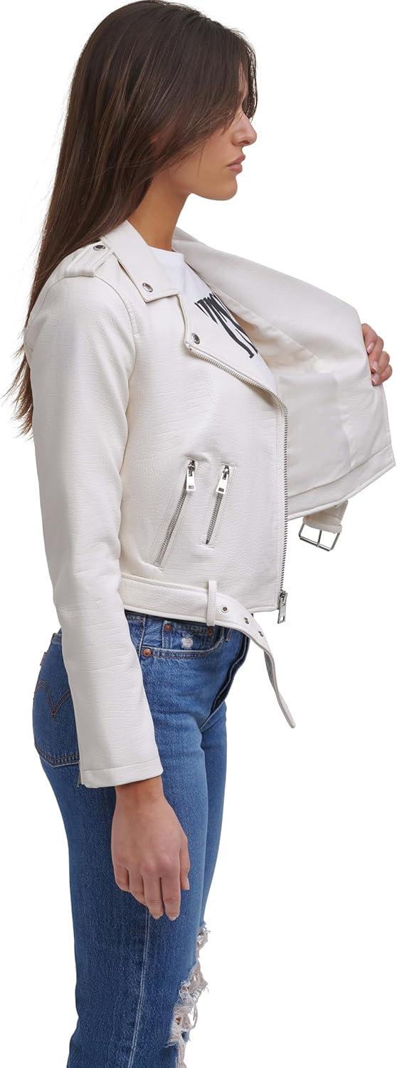imageLevis Womens The Belted Faux Leather Moto Jacket Regular amp Plus SizeWhite Croc