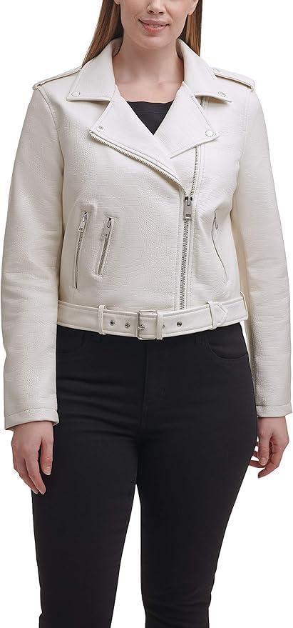 imageLevis Womens The Belted Faux Leather Moto Jacket Regular amp Plus SizeWhite Croc