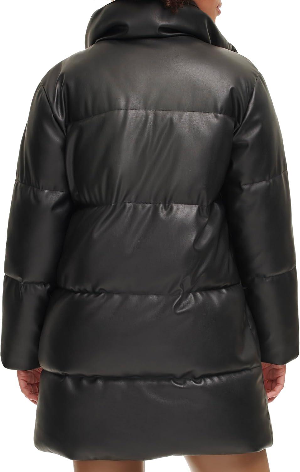 imageLevis womens Faux Leather Midlength Puffer CoatBlack