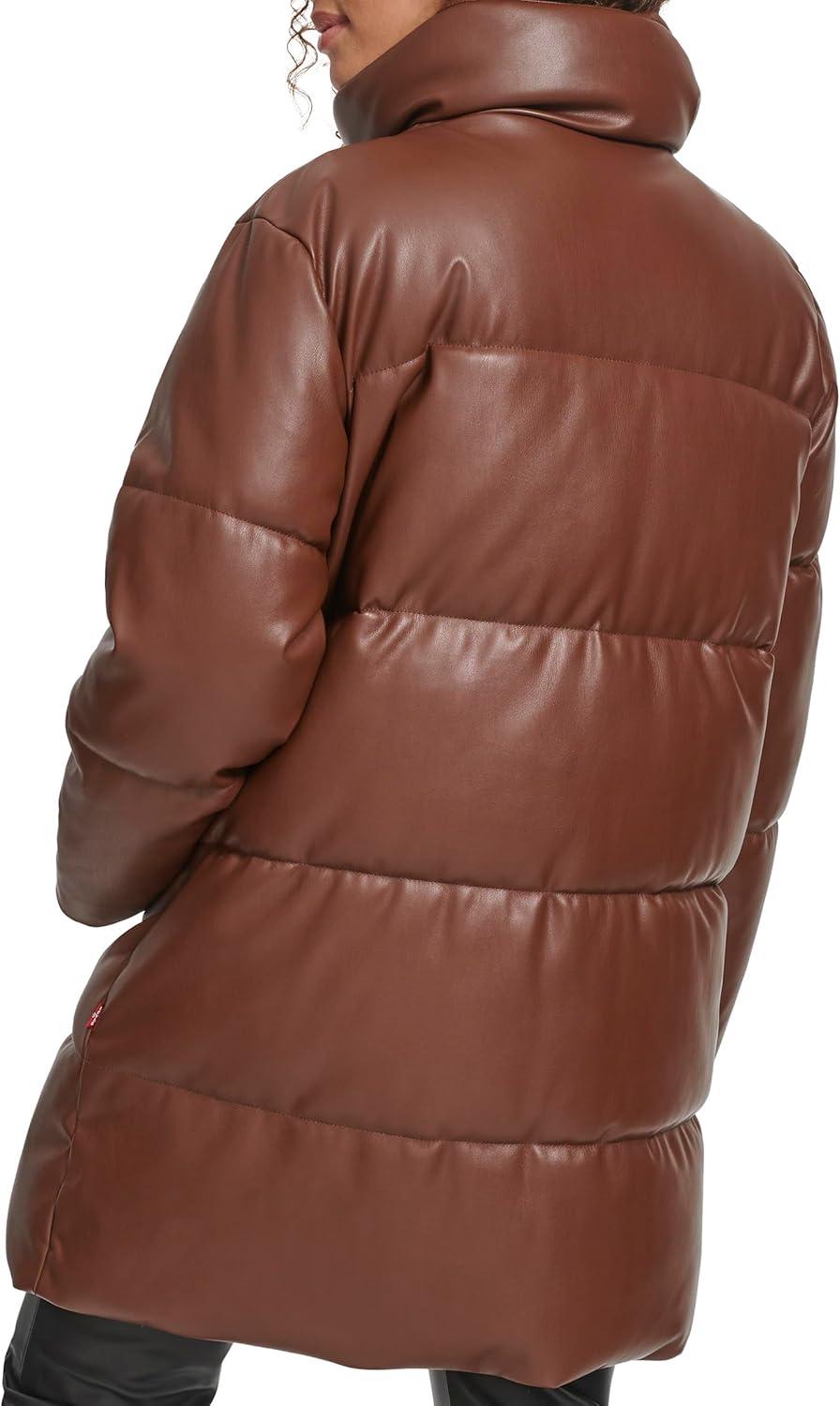 imageLevis womens Faux Leather Midlength Puffer CoatDark Brown