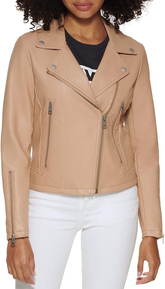 imageLevis womens Vegan Leather 538 Moto Jacket Regular amp Plus SizeBiscotti