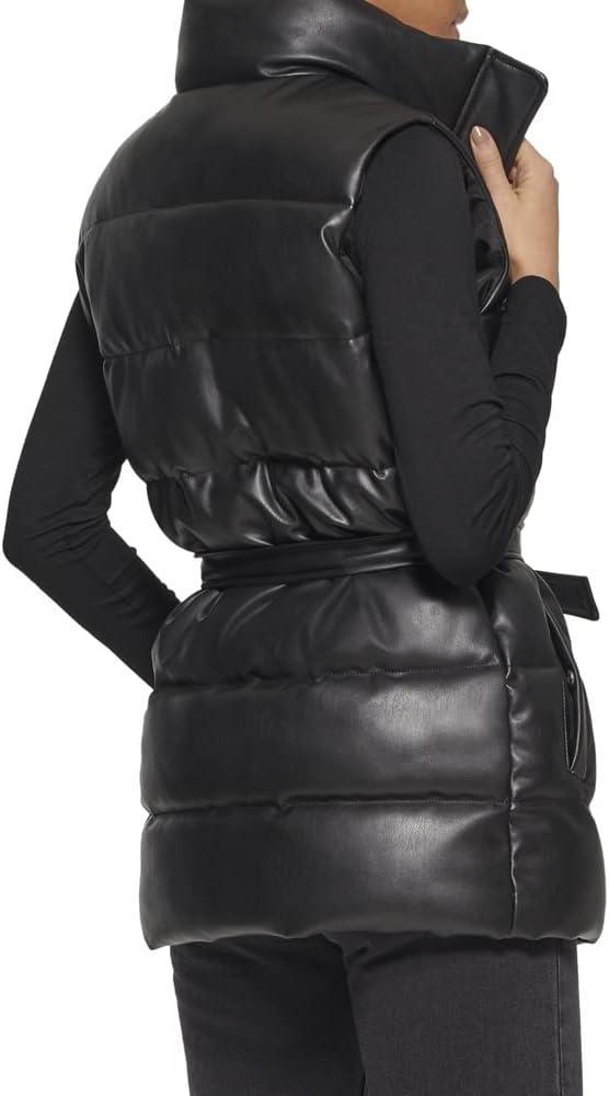 imageLevis womens Vegan Leather Puffer VestBlack With Belt