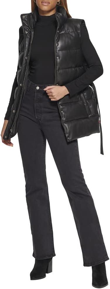 imageLevis womens Vegan Leather Puffer VestBlack With Belt