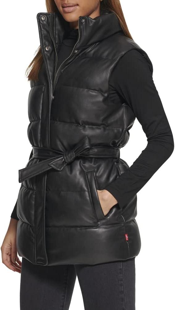 imageLevis womens Vegan Leather Puffer VestBlack With Belt