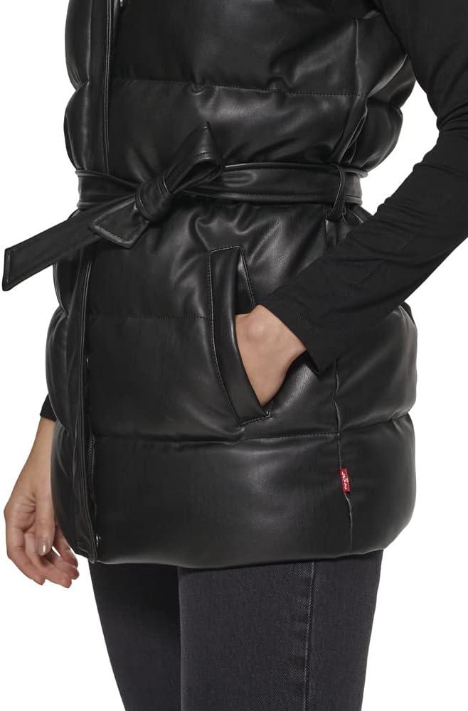 imageLevis womens Vegan Leather Puffer VestBlack With Belt
