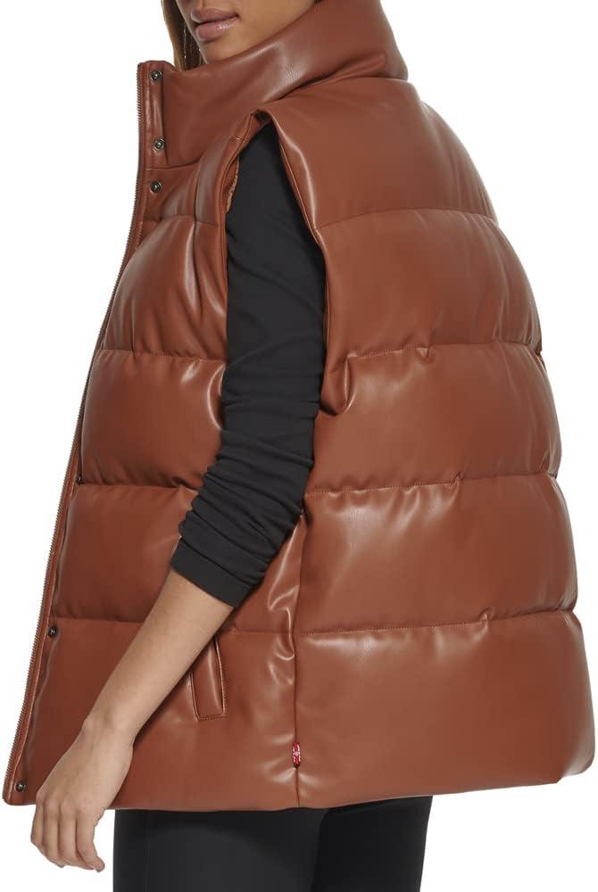 imageLevis womens Vegan Leather Puffer VestCamel