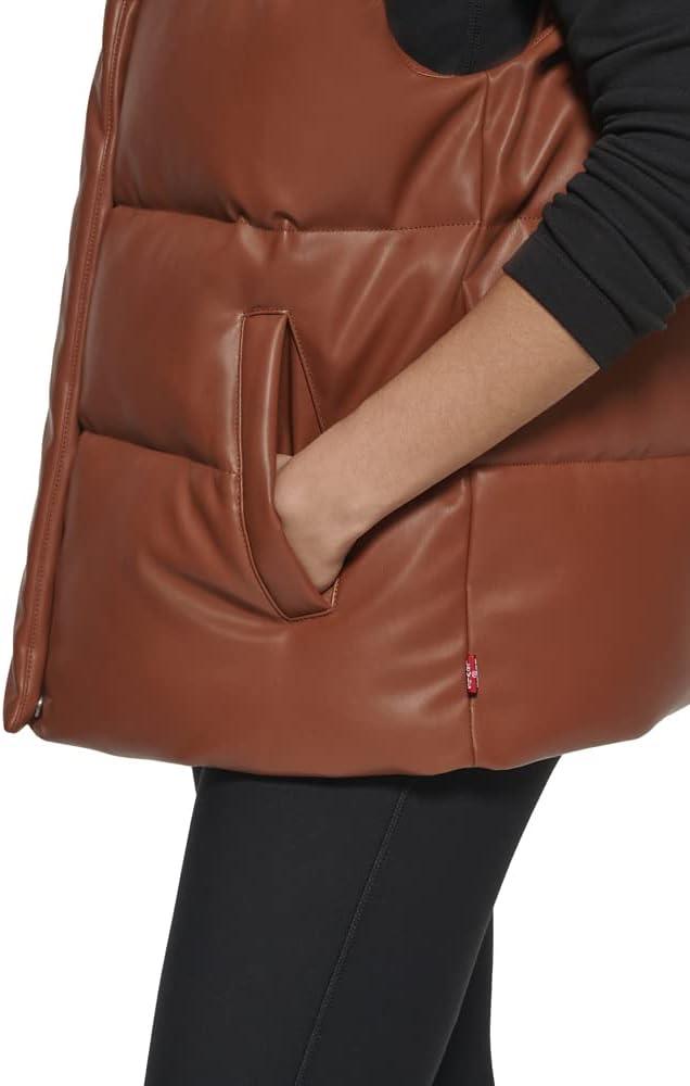 imageLevis womens Vegan Leather Puffer VestCamel
