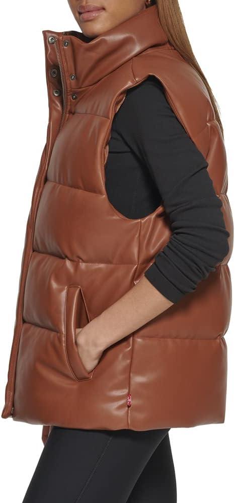 imageLevis womens Vegan Leather Puffer VestCamel