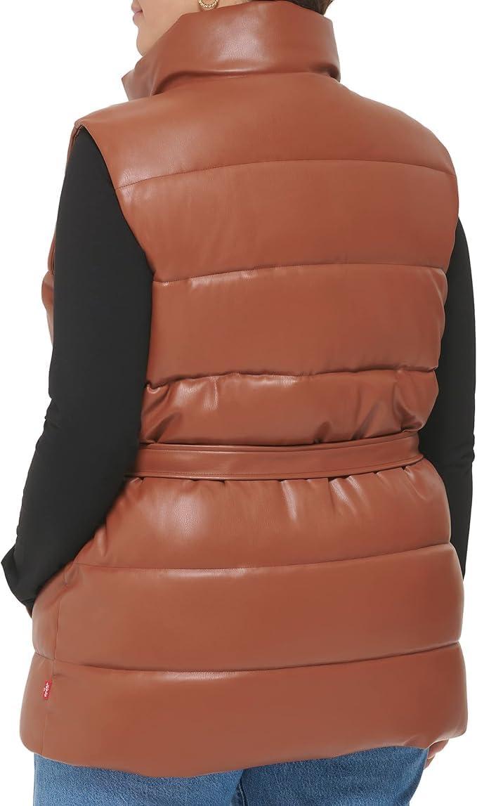 imageLevis womens Vegan Leather Puffer VestCamel With Belt