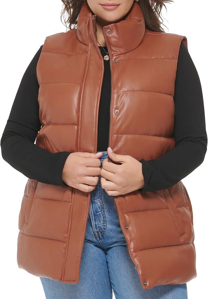 imageLevis womens Vegan Leather Puffer VestCamel With Belt