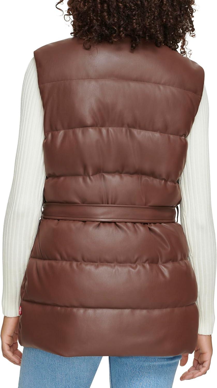 imageLevis womens Vegan Leather Puffer VestChocolate Brown With Belt