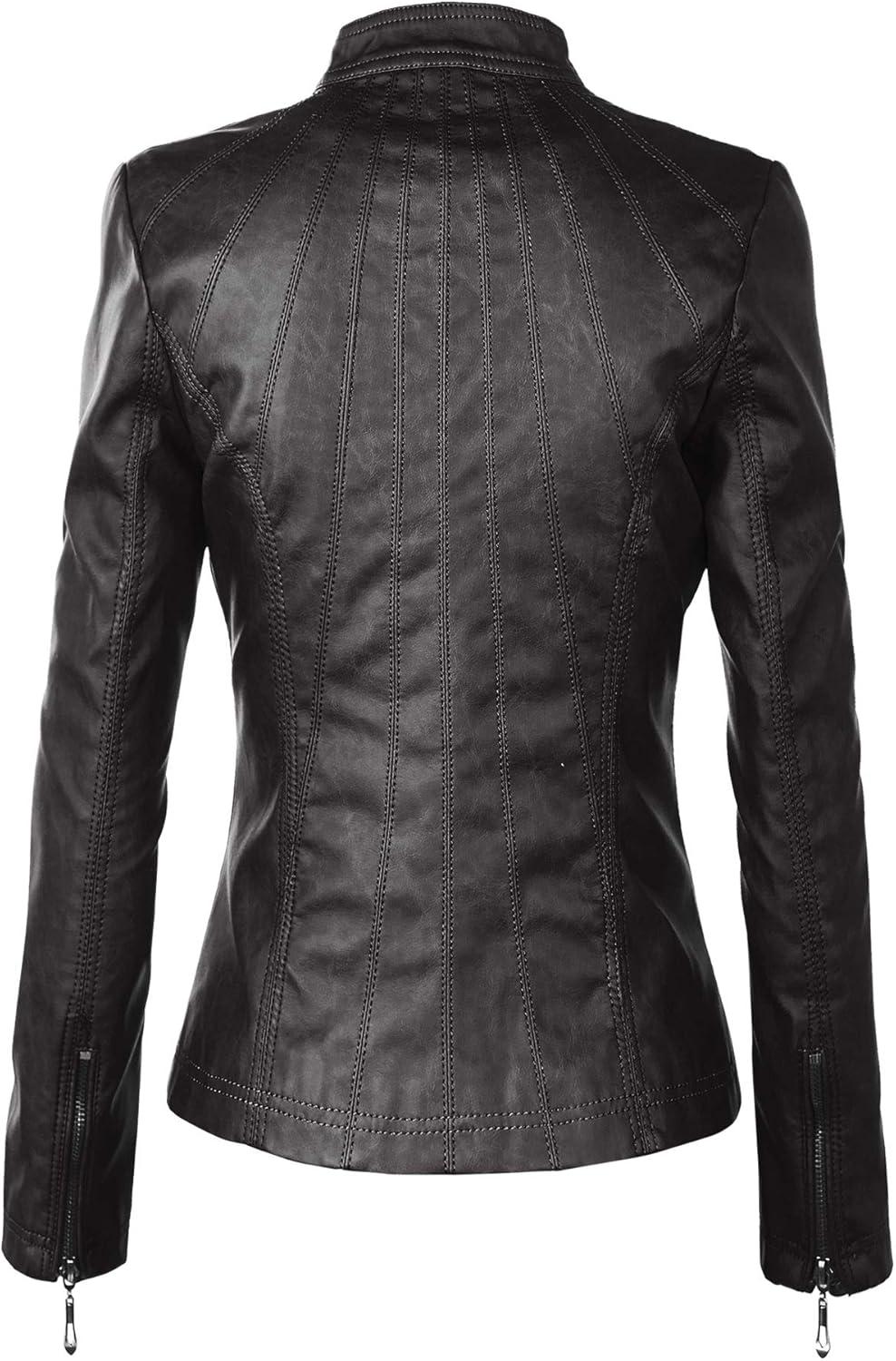 imageLock and Love Slim Fit Stylish Vegan Leather Moto Jacket for Women PU Biker Motorcycle CoatWjc877black
