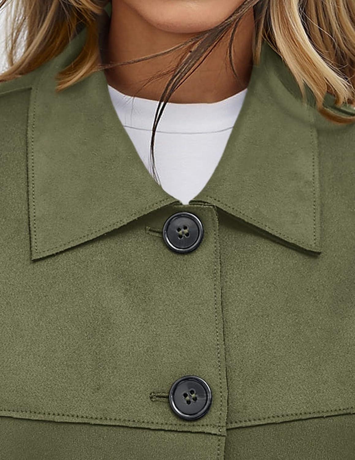 imagePRETTYGARDEN Womens Faux Suede Cropped Jacket Casual Lightweight Fall Fashion 2026 Winter Coats Outerwear Trendy ClothesArmy Green