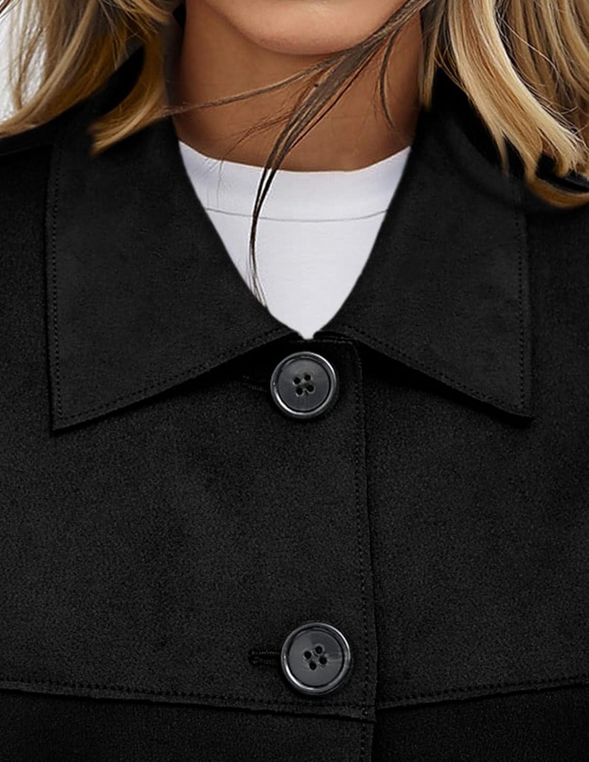 imagePRETTYGARDEN Womens Faux Suede Cropped Jacket Casual Lightweight Fall Fashion 2026 Winter Coats Outerwear Trendy ClothesBlack