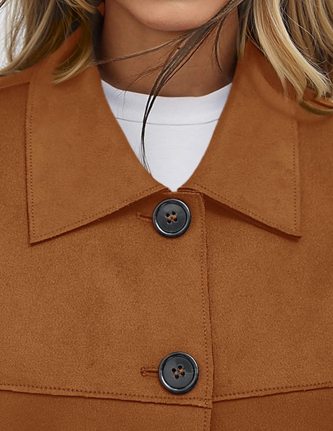 imagePRETTYGARDEN Womens Faux Suede Cropped Jacket Casual Lightweight Fall Fashion 2026 Winter Coats Outerwear Trendy ClothesBrown